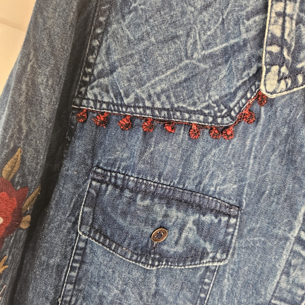 Nostalgia Embroidered Denim Duster Jacket - French Knot Details - Size S - Picture 4 of 7